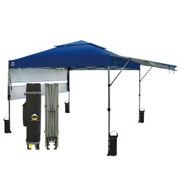 CROWN SHADES 10x10 Pop up Canopy Tent Patended Centerlock Instant Commercial Canopy with 150D Silver Coated Fabric Including 2 Extend Awnings, 4 Ropes, 8 Stakes, 4 Weight Bags, Navy Blue