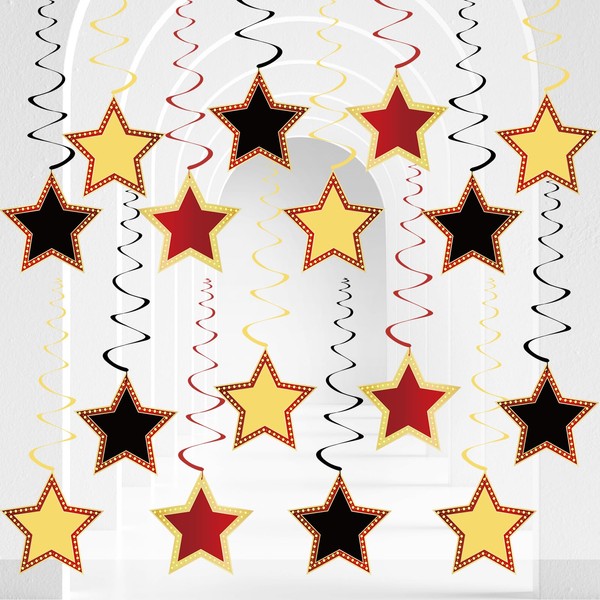 AnyDesign 36Pcs Stars Hanging Swirl Decorations Red Black Gold Movie