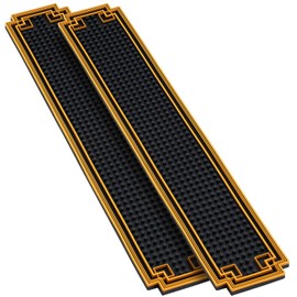 Drydiet 2 Pcs 24 x 4 Inch Bar Mat Non Slip Rubber Mat with Gold Border Durable Stylish Spill Cocktail Service Coffee Mats for Restaurants Barbershop Clippers Bartending, Black