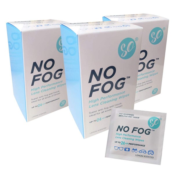 SO NO Fog Anti-Fog Wipes, Steamed Up Glasses, Glasses Cleaning, Fog Wipes, Lens Cleaning 90 Pack