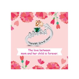 LEXLUNE Rose Ring For Women, Flower Ring For Women, Sterling S925 Silver, May Birthstone Ring for Mother from Son Daughter, Birthday Gift For Mom, Adjustable Ring, I Love You Mom