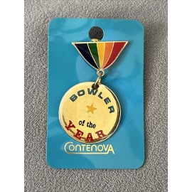 Contenova BOWLER OF THE YEAR pin Pinback Vintage 80s Contenova Rainbow Award Bowling