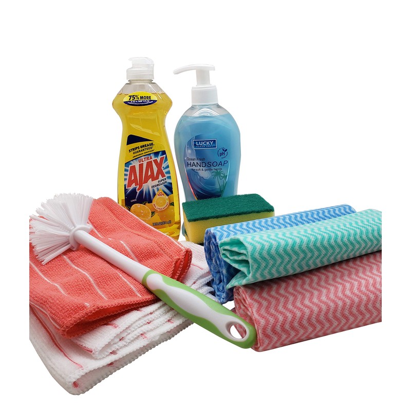Dorm Room All Inclusive Kitchen Cleaning Kit with Ajax, Sponges,