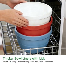Upgraded Collapsible Silicone Bowl Liners for 5 Qt KitchenAid Tilt-Head Stand Mixer - 3 Liners with Airtight Lids, Heat-Resistant Mixer Accessories (3Pcs)