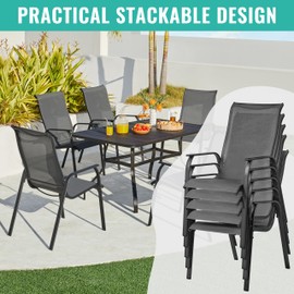 Yaheetech Set of 4 Patio Dining Chairs, Outdoor Stackable Patio Chairs with Backrest/Armrests, All Weather Chairs for Garden/Lawn/Porch/Backyard Pool, Gray