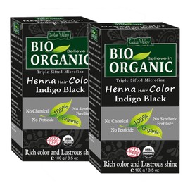 Indus Valley Bio Organic Micro fine Triple Shifted Premixed Henna Hair color with Organic Indigo for Rich Color & Lustrous Shine (Indigo Black -Twin Pack) 200 gm