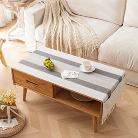 Waterproof Coffee Table Cover, Rectangle Cotton Linen Coffee Table Cloth with Pockets and Tassel for Living Room Tea Table Fridge Washer Dryer Top Dust Cover-Grey Macarons with Pocket- 20" x 60"