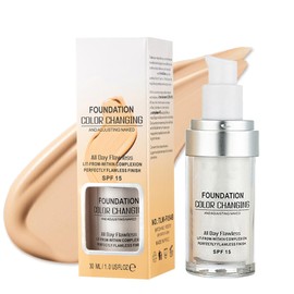 Flawless Colour Changing Warm Skin Tone Foundation, 30ml Ageing Skin Liquid Makeup Base, Moisturising Nude Concealer Sunscreen, Long Lasting Waterproof Moisturising Foundation