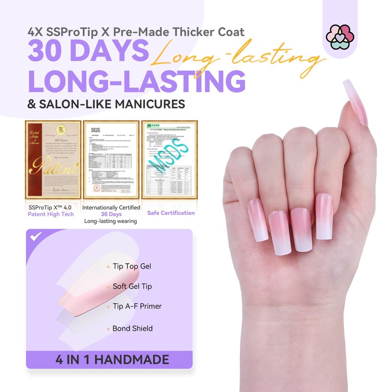 Saviland Press On Gel Nail Tips French Colour False Nail