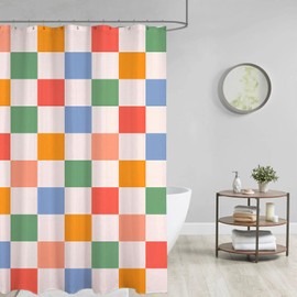 oflok Checkered Shower Curtain, Retro Vintage 60s 70s Shower Curtain Vintage Washable Waterproof Fabric Bath Curtains Set for Bathroom Decor with 12 Hooks, 72x72 Inches(03)
