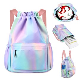 flintronic Drawstring Backpack, Waterproof Sports Backpack, Large Sports Gym Bag With Shoe Compartment and Water Bottle Mesh Pockets, for Sports School Beach Holidays Swimming Travel