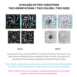 Lian Li UNI Fan TL LCD Wireless 140-Single Pack(Reverse Blade)-2.4 GHz Wireless Signal 140MM ARGB Fan-Infinity Mirror-Daisy-Chain-Lighting Effects-Controller NOT Included&Required-White (14RTLLCD1W1W)