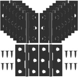 ZIUZI 16 Pcs Small Stainless Steel Door Hinges, 2 inch Window Folding Hings, Home Furniture Hardware with 96 Screws (Black)