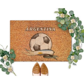 DecStic Vintage Soccer with Argentina Flag Coir Mat Funny Intarnational Festival Rectangular Door Mats 24x36in Durable Coir Non Slip Welcome Mat for Outdoor Entry Porch Patio Apartment New Home Gift