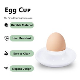 Ceramic Egg Cups for Soft Boiled Eggs, White Egg Cup,Stackable Egg Coddler Cups, Boiled Egg cups set, Topper Cutter for Decor/Breakfast/Brunch (4)