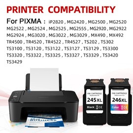 MaxPage Encre for Canon 245 246 XL Black Color Ink Cartridge PG-245XL CL-246XL Combo Pack Compatible for Pixma TS3420 TS3400 MX492 MX490 MG3022 MG2522 TR4520 TS3120 TR4522 TR4500 TR4527 MG2920 Printer