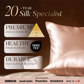 LULUSILK Mulberry Silk Pillow Cases for Hair and Skin, Real Silk Pillowcase with Silk Scrunchies, Hidden Zipper, White, Standard Size, Pack of 1