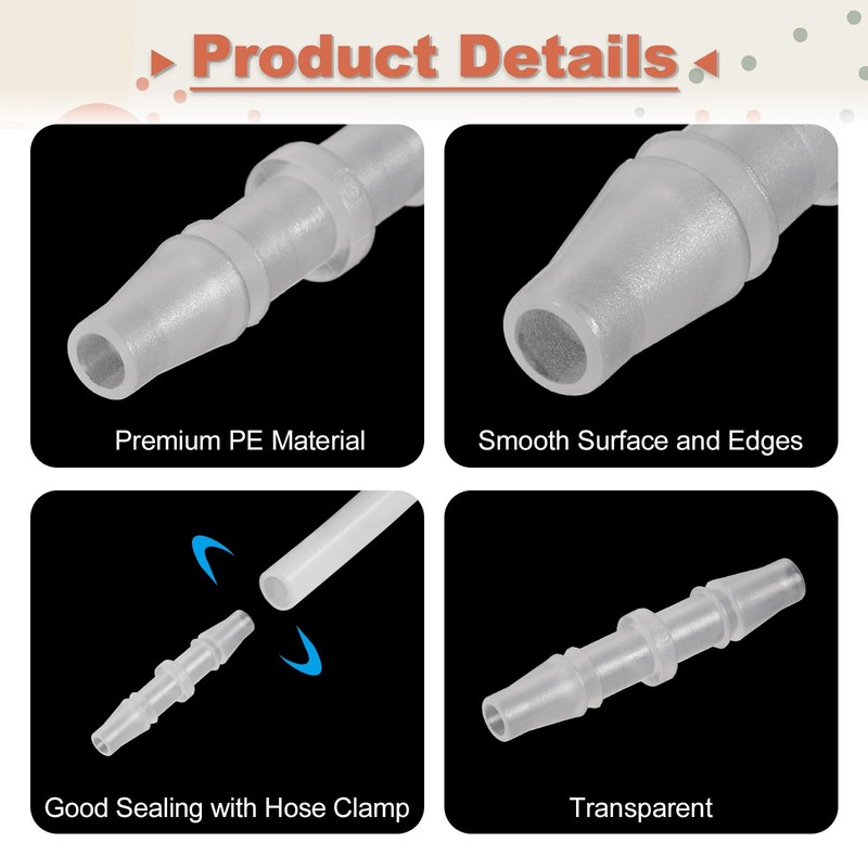 uxcell 8Pcs Plastic Hose Barb Fitting, 3/16" x 3/16" Barb