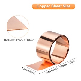 sourcing map Copper Sheet Roll 3500mm x 100mm x 0.2mm, 99.9% Pure Copper Strip Copper Flashing Metal Foil Plate for Electricity DIY Projects (Multiple Sizes)