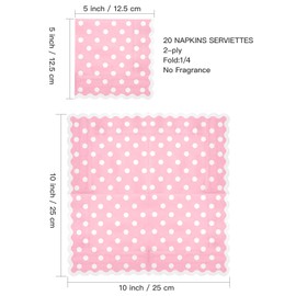 WRAPAHOLIC 20Pcs Pink Polka Dot Cocktail Napkins - Pink Polka Dot Scalloped Edges Paper Napkins for Bridal and Baby Shower, Tea Party, Garden Party, Birthday Party - 5 x 5 In