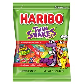 Haribo of America Twin Snakes Gummi Candy, Assorted Sweet and Sour Flavors, 5 Ounce