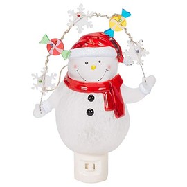 Snowman With Decorative Garland LED 7.75 Inch Acrylic Swivel Plug Bubble Night Light