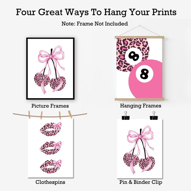 Pink Leopard Wall Posters,Cherry Lucky 8 Ball Coquette Posters Prints