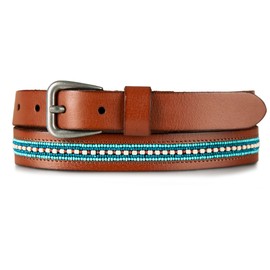Lucky Brand Women's Western Style Fashion Leather Belt with Metal Buckle, Turquoise Beaded - Tan, Small