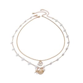 Shell Seashell Necklace Summer Beach Puka Shell Necklace Jewelry Choker Beach Necklaces for Women Preppy Shell Necklace Layered Charm Sequins Starfish Conch, Shell White