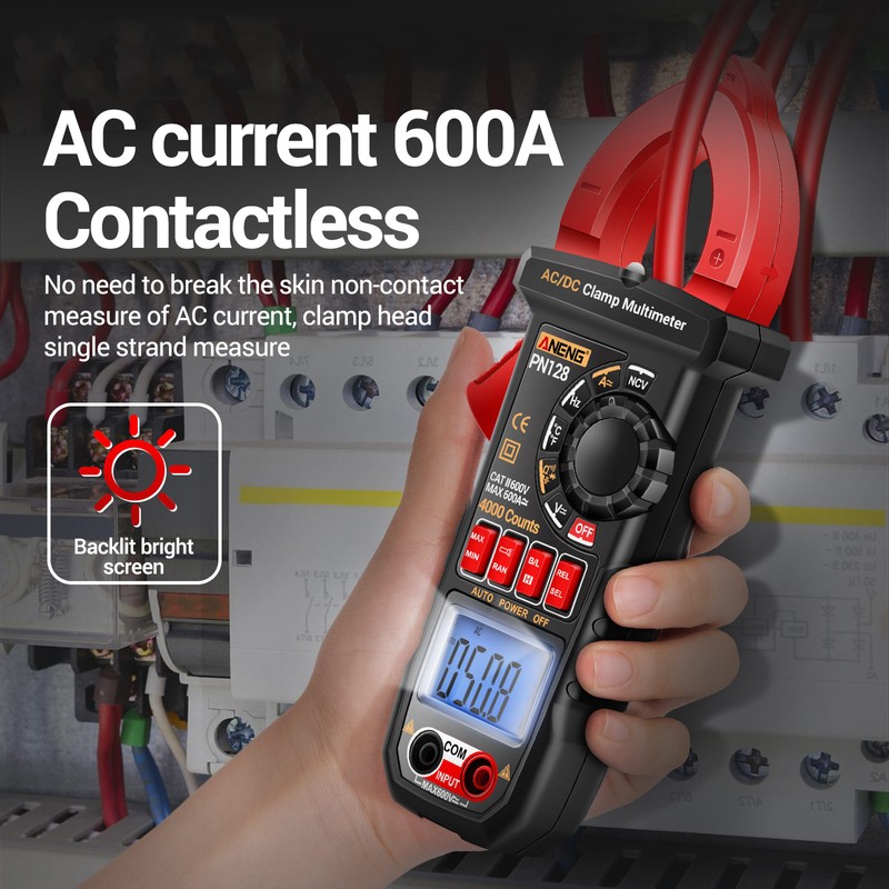 ANENG PN128 Clamp Meter 4000 Counts 600A AC/DC Current Ammeter
