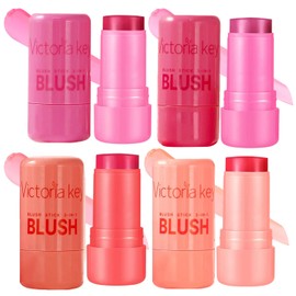 4 Stück Milk Jelly Blush 3-IN-1 Milk Jelly Blush Stick für Augen Wange und Lippen Langanhaltend & Aufbaubar mit Hyaluronsäure & Aloe Leicht Atmungsaktiv Make-Up-Set Für Mädchen Frauen