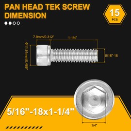DTGN 5/16"-18x1-1/4" ソケットヘッドキャップボルト - 15個入り - ロードバイク マウンテンバイク 自動車 オートバイに最適 - 304ステンレススチール六角ヘッドメトリックボルト - シルバー