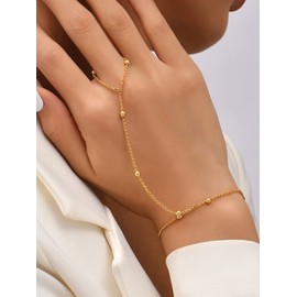 Hand Chain Bracelet Dainty Gold Ring Bracelet Hand Chain Adjustable Rhinestone Finger Ring Hand Chain for Women Slave Bracelet Party Stocking Stuffers Christmas Gifts for Women 2024