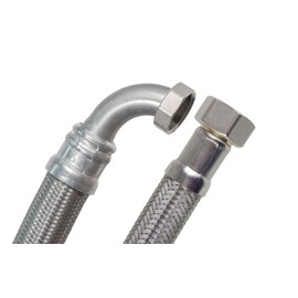 SFX® Reinforced Hose 70 cm DN19-3/4 Inch Nut x 3/4 Inch Nut - 90 Degree Bend Stainless Steel Braided Drinking Water Flexible Hose 700 mm