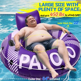 Pool Float Adult, Inflatable River Tube Float, River Tubes for Floating Heavy Duty with Mesh Bottom, Comfortable Backrest & 2 Cup Holders & Durable Grab Handles,450 lbs Weight Capacity