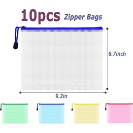 COWORK-UP 10PCS Plastic Zip Wallets A5 Small Zipper Bags Mesh Pouch File Document Wallets Receipts Organizer for Home Office School Travel Storage