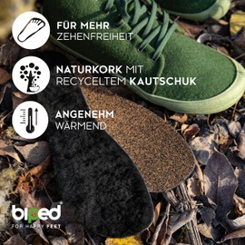 biped minimal sole FISTERRA Winter Insoles for Barefoot Shoes, Warming Lambskin Insoles with Natural Cork and Recycled Rubber, Fits in Minimal Shoes for Adults and Children (40)