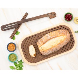 Bread Crumb Catcher/Charcuterie Board/Cutting Board, 3 in 1 Rectangular Hardwood Board with Knife, Walnut and Maple Wood