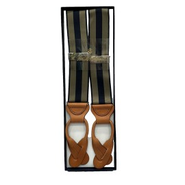 Brooks Brothers NEW Brooks Brothers Suspenders Braces Navy Tan Stripe Nylon Leather Adjustable