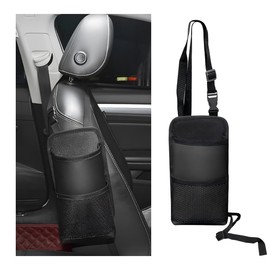 Yourkar 2 in 1 Large Cup Holder, Multifunctional Car Water Bottle Holder Bag with Adjustable Strap, Vehicle Seat Side Storage Hanging Bag with Mesh Pocket, Car Accessories (Black)