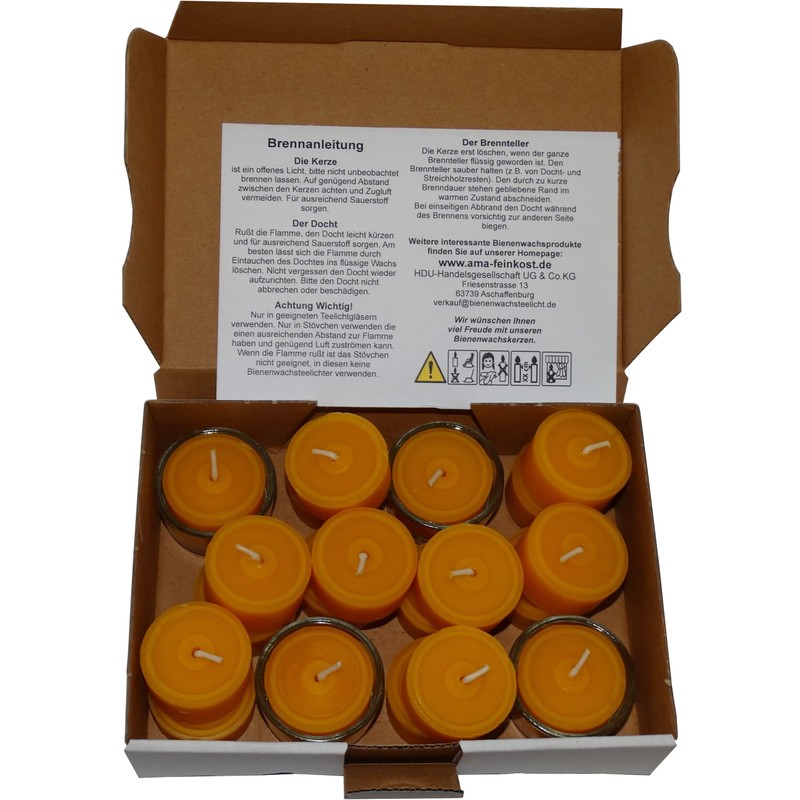 Beeswax Tea Lights Made of Pure Beeswax, 20 Tea Lights