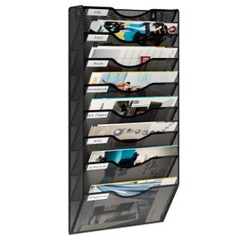 Solinxe Wall File Holder Wall Mounted Magazine Rack 8 Pockets Hanging File Folders Organizer for Office, Black