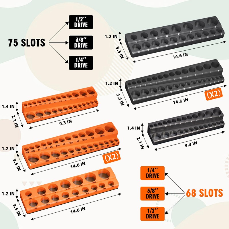 Magnetic Socket Organizer Holder Set – 8-Piece Tool Organizers Including