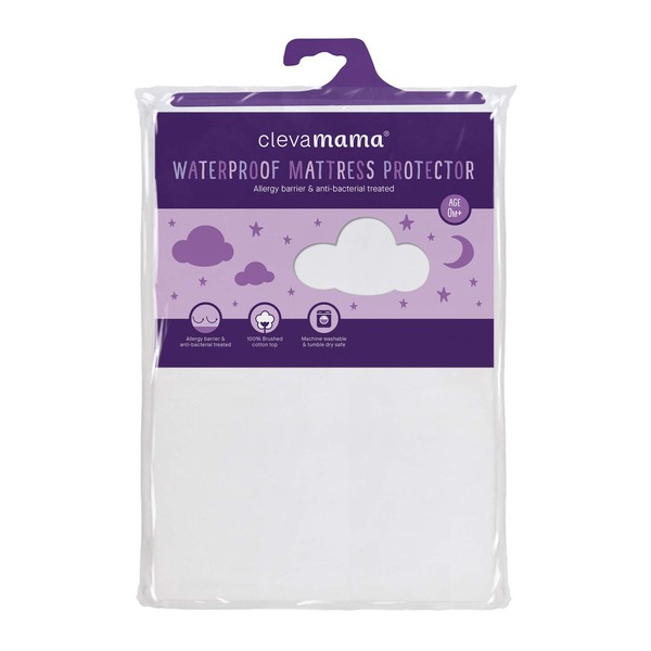 ClevaMama Waterproof Mattress Protector, Cotton Fitted Sheet for Small Double Bed - White 120x190x30 cm