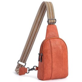 HKCLUF 4059 Crossbody Sling Bag For Women Vegan Leather Crossbody Fanny Packs Fashion Chest Bag with Adjustable Strap Perfect for Back to School:_Apricot Orange