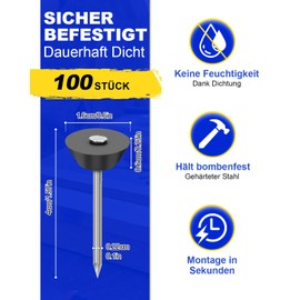100 Stück Dichtnägel für Noppenbahn 2,2x40mm, Montagenägel mit Gummischeibe für Noppenfolie Hochbeet, Blumentöpfe & Kellerwände