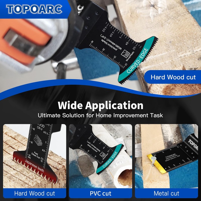 TOPOARC 60 PCS Oscillating Tool Blade Professional Curved Edge Multitool