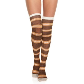 Benefeet Sox Thigh High Socks for Women Girls Striped Over The Knee Socks Cotton Long Knee High Stockings, Brown Khaki