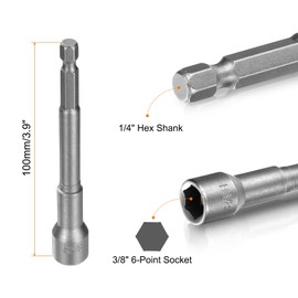sourcing map 3pcs Hex Nut Driver Drills Bit 3/8" 6-Point Socket 1/4" Hex Shank 3.9" (100mm) Long Magnetic Nut Setter CR-V Steel Quick-Change Nut for Power Drills Impact Drivers