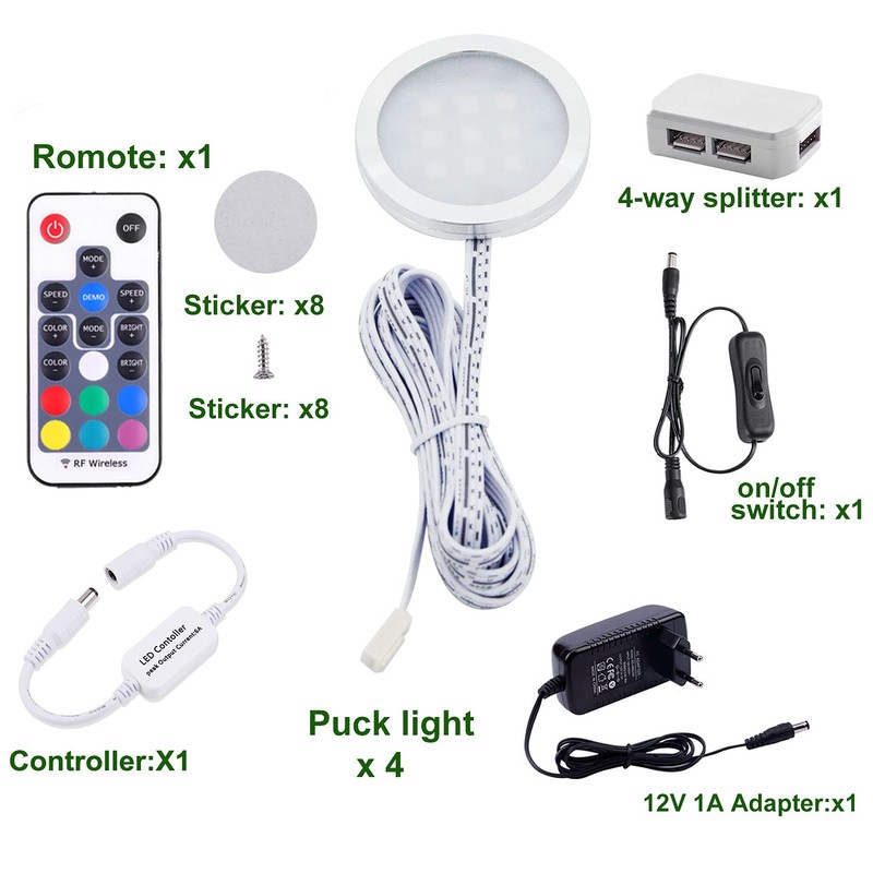 AIBOO RGB LED Cabinet Lighting Set of 4, 12 V
